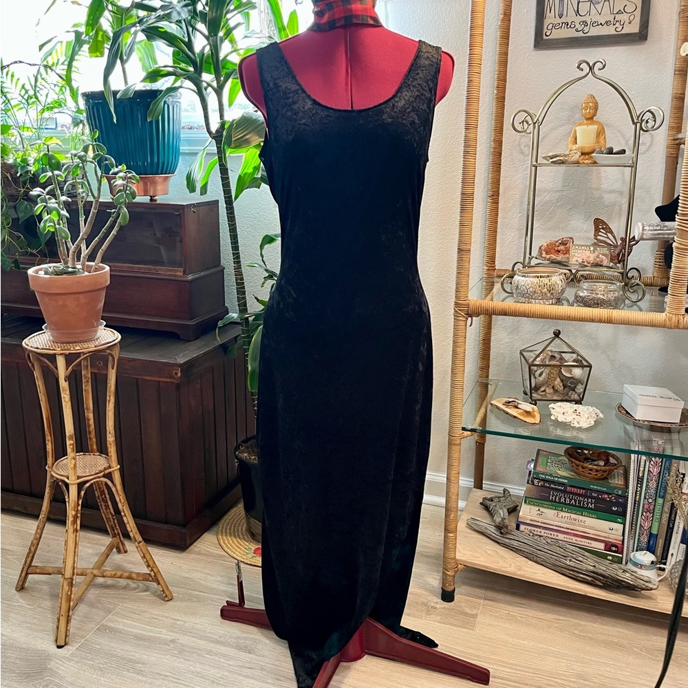Vintage 1990s All That Jazz Black Crushed Velvet Long Dress